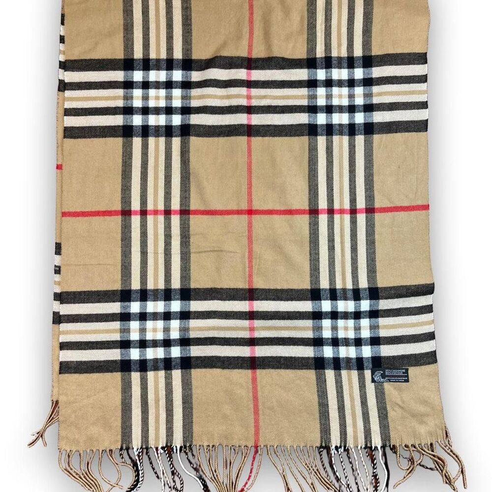 Women's Tan Plaid Cashmere Blend Scarf